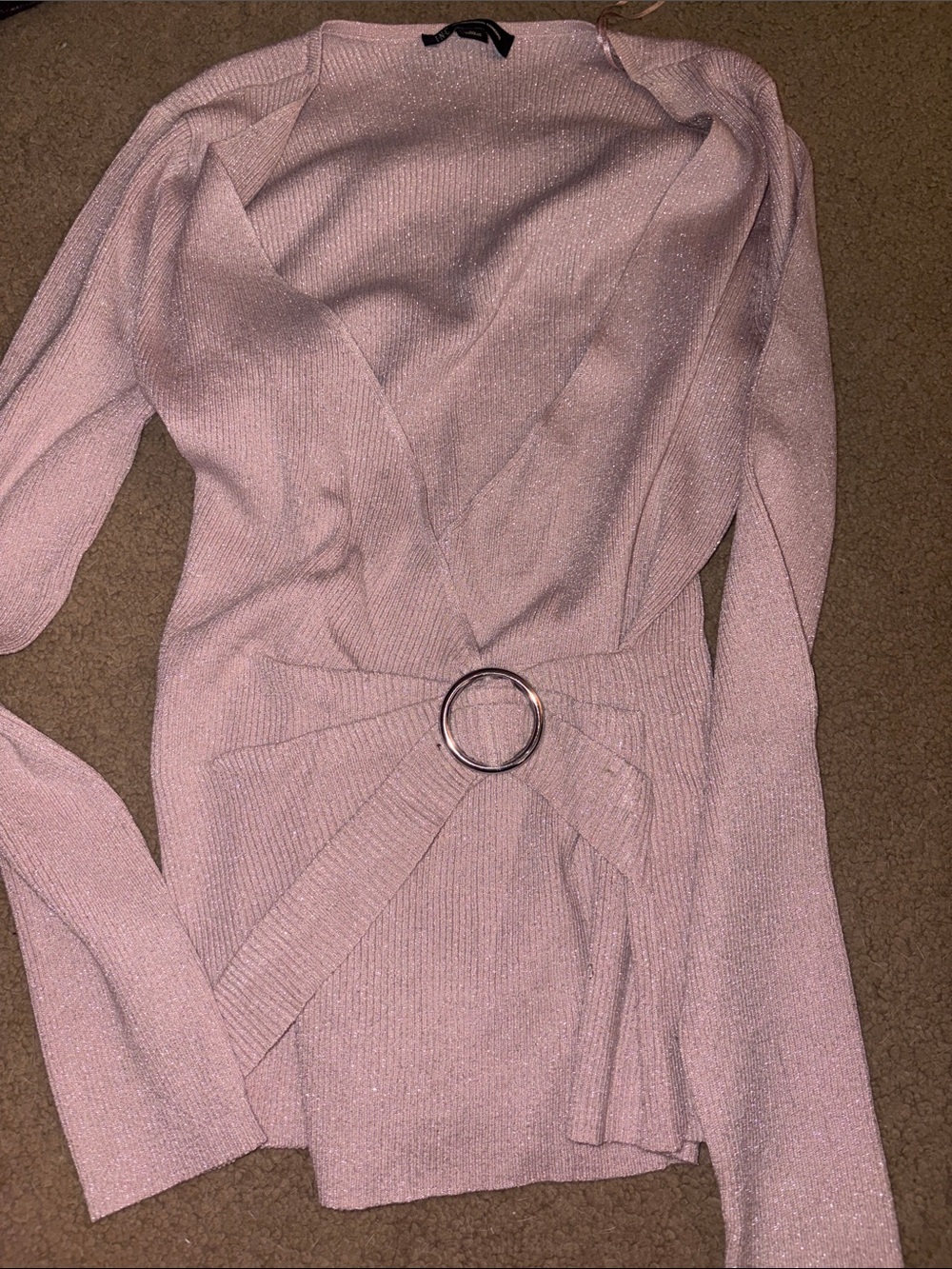 INC International Concepts Light Pink Long-Sleeve Wrap Sweater Dress with Ring